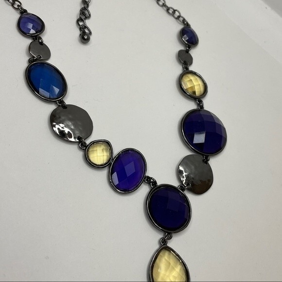 Chico's Necklace Gun Metal Tone with Multi Colored Cabochons - Picture 6 of 10